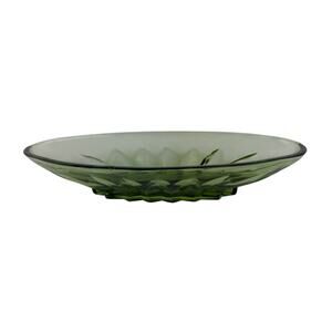 Vintage Green Pressed Glass Oval Serving or Candy Dish, Mid Century Avocado